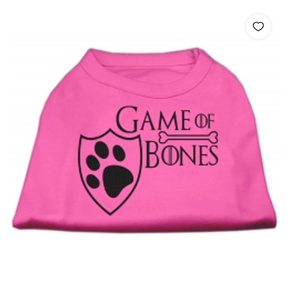 Game of Bones Screen Print Dog Shirt Bright Pink & White XS